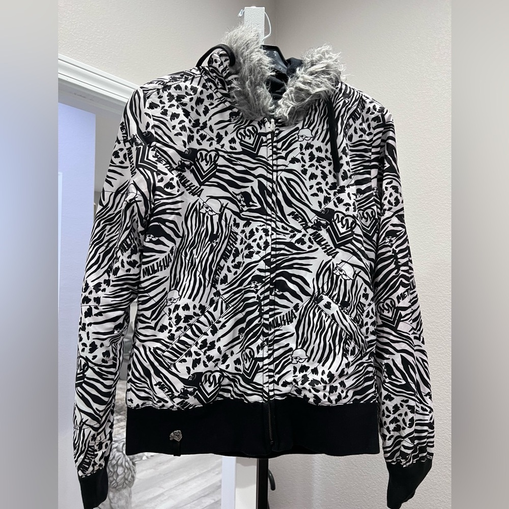 Metal Mulisha Zebra Print Reversible Bomber Jacket